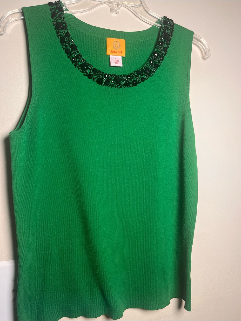 Ruby Rd. Green Beaded Neck Sleeveless Top